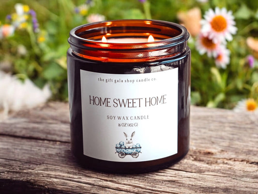 Farmhouse Home Sweet Home Scented Soy Candle | Handmade Nontoxic Candles | Blue and White Bunny Decor The Gift Gala Shop Candle Co.