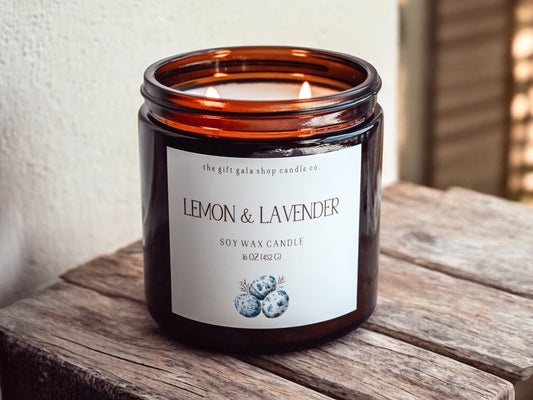 Farmhouse Lemon Lavender Scented Soy Candle | Hand-Poured, Nontoxic Candle | Blue & White Decor The Gift Gala Shop Candle Co.