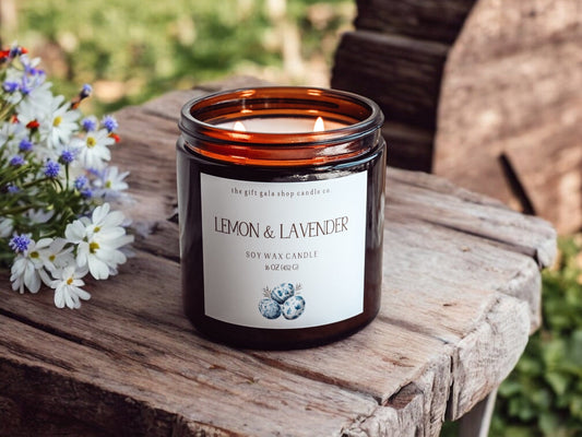 Farmhouse Lemon Lavender Scented Soy Candle | Hand-Poured, Nontoxic Candle | Blue & White Decor The Gift Gala Shop Candle Co.