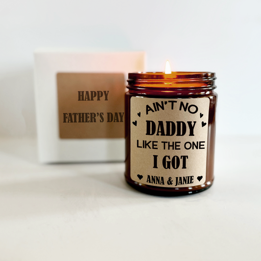 aint no daddy like the one i got personalized candle with custom kids names