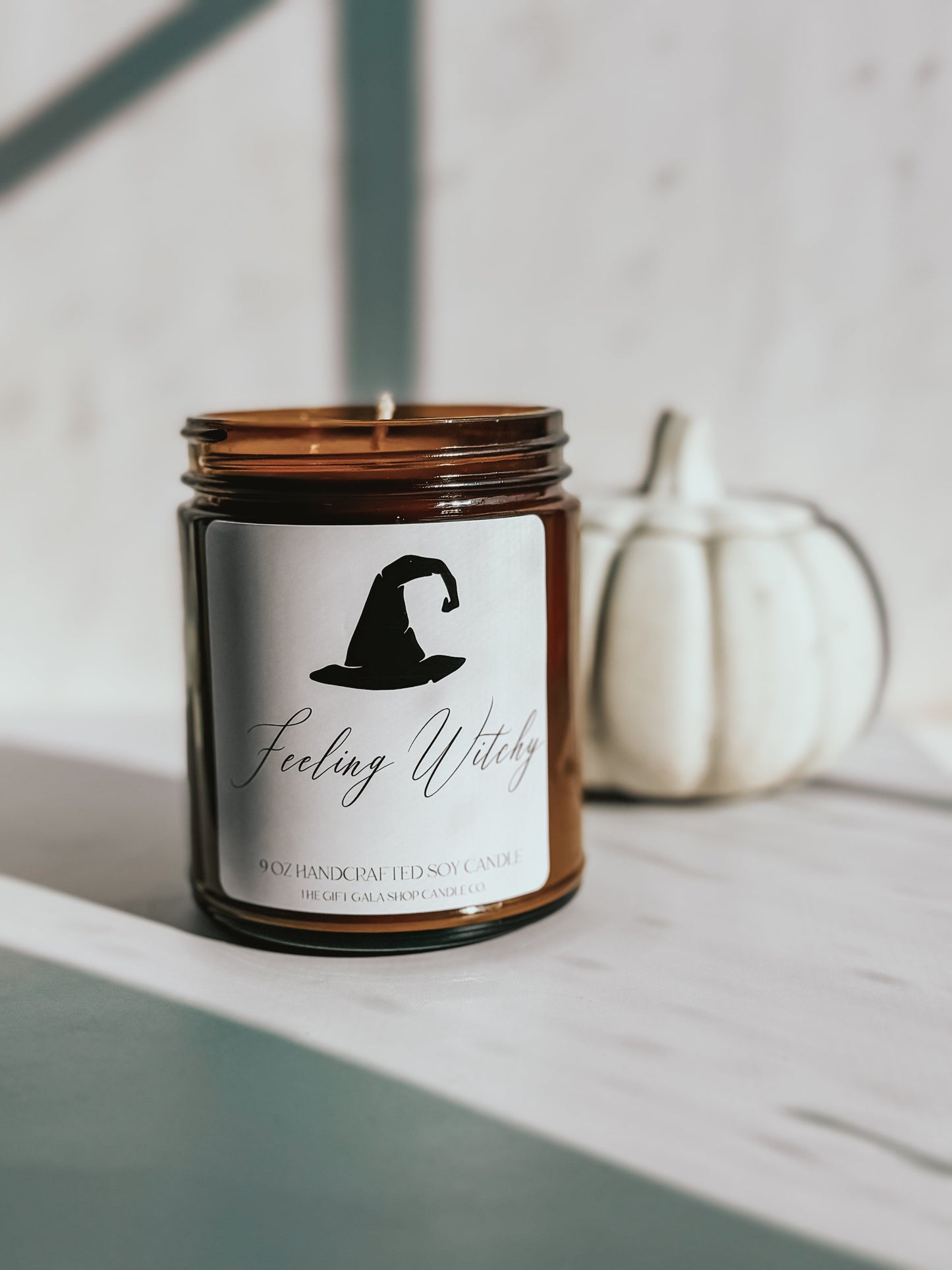 Feeling Witchy Amber Glass Candle | 9 oz Autumn Soy Candles by The Gift Gala Shop Candle Co | Halloween Home Decor