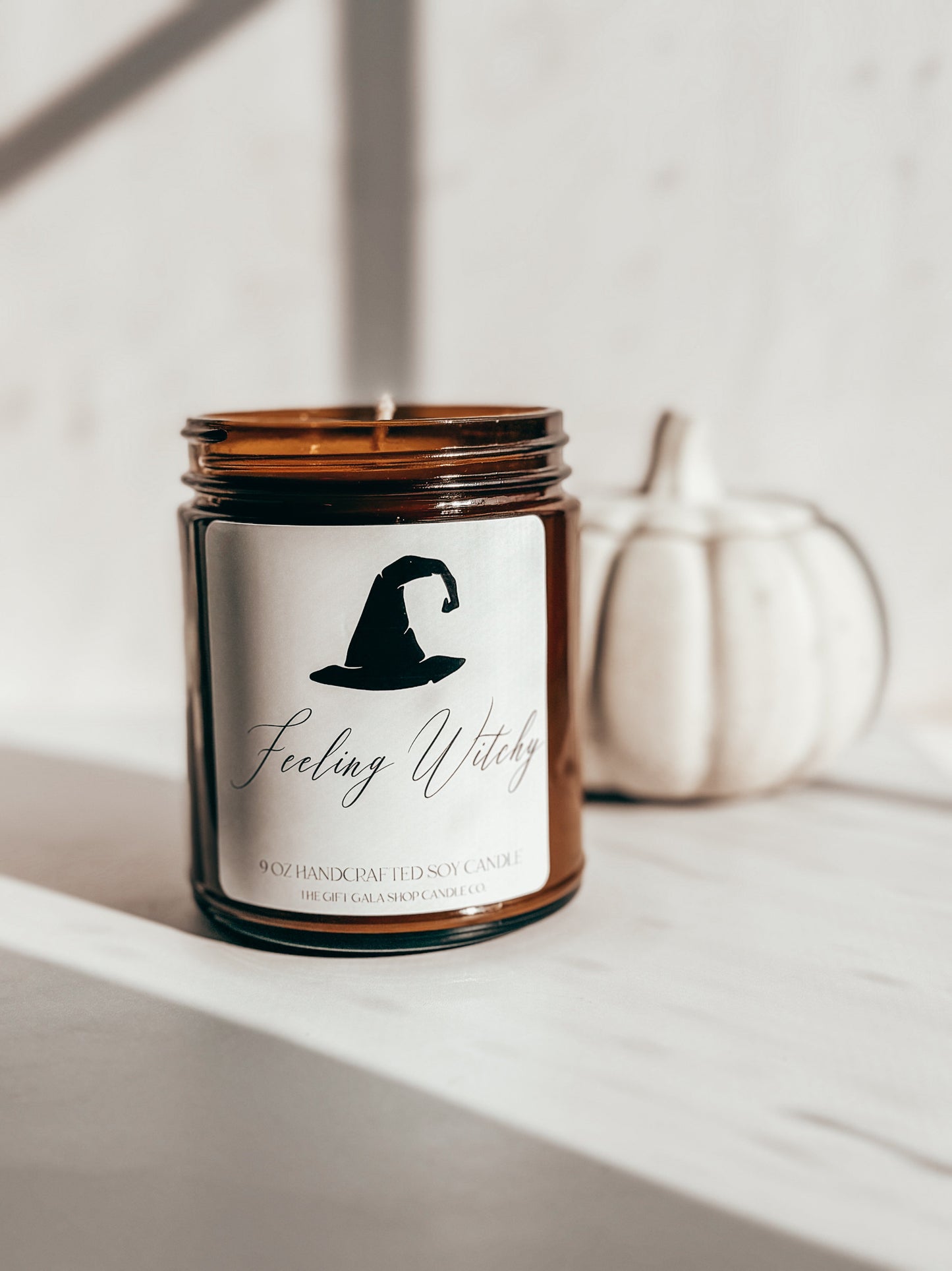 Feeling Witchy Amber Glass Candle | 9 oz Autumn Soy Candles by The Gift Gala Shop Candle Co | Halloween Home Decor