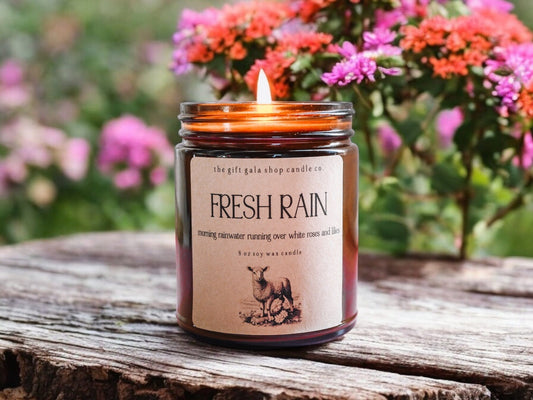 Fresh Rain Scented Soy Candle | Primitive Farmhouse Spring Gift Ideas | Best Spring Scent for Easter Table Centerpiece The Gift Gala Shop Candle Co. 