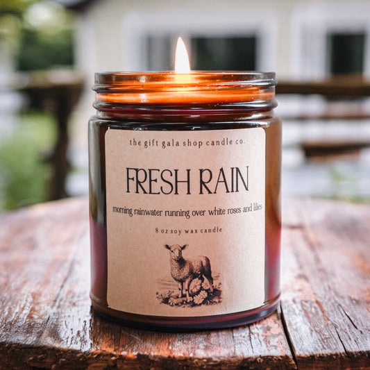 Fresh Rain Scented Soy Candle | Primitive Farmhouse Spring Gift Ideas | Best Spring Scent for Easter Table Centerpiece The Gift Gala Shop Candle Co.