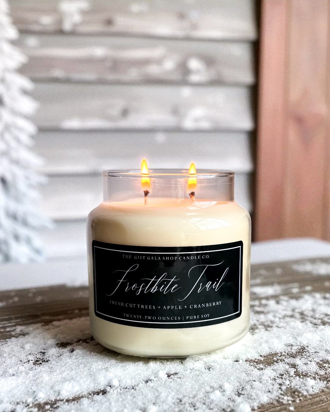 Frostbite Trail Soy Candle 22 oz | Rustic Holiday Farmhouse Candle in Apothecary Jar with Wood Lid The Gift Gala Shop Candle Co. 