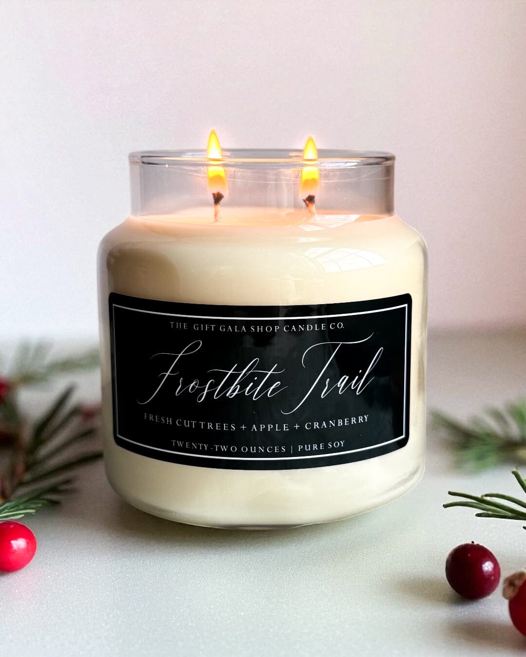 Frostbite Trail Soy Candle 22 oz | Rustic Holiday Farmhouse Candle in Apothecary Jar with Wood Lid The Gift Gala Shop Candle Co. 