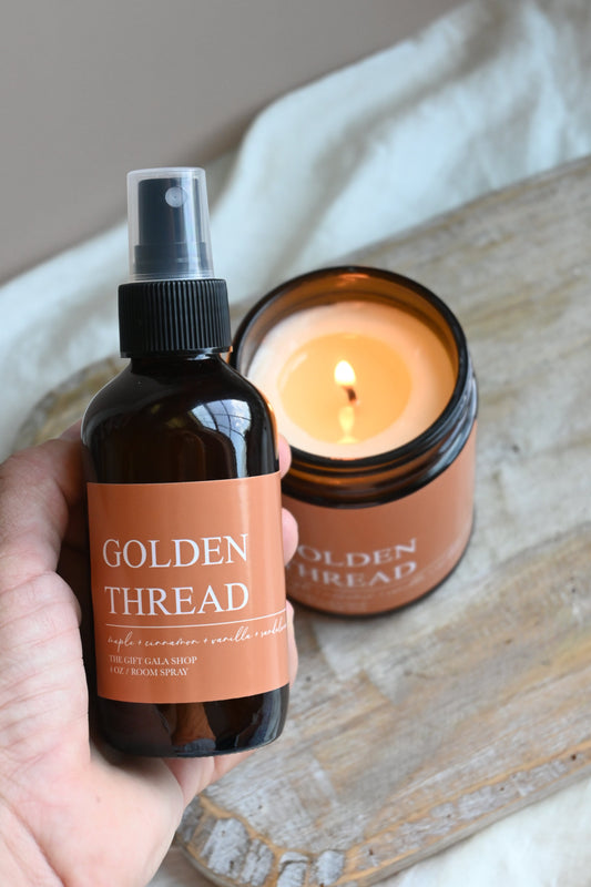 Golden Thread Fall Room Spray – Maple, Cinnamon & Vanilla Ambrette | Warm Gourmand Autumn Mist | Non-Toxic Linen & Room Spray room spray The Gift Gala Shop Candle Co.