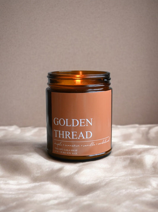 Golden Thread Fall Soy Candle – Maple, Cinnamon & Vanilla | Woven Autumn Collection | 9 oz Soy candle The Gift Gala Shop Candle Co.