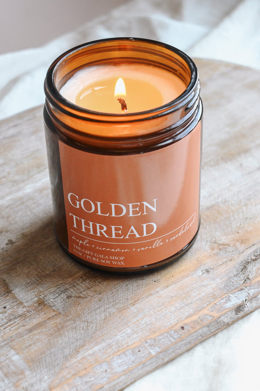 Golden Thread Fall Soy Candle – Maple, Cinnamon & Vanilla | Woven Autumn Collection | 9 oz Soy candle The Gift Gala Shop Candle Co.