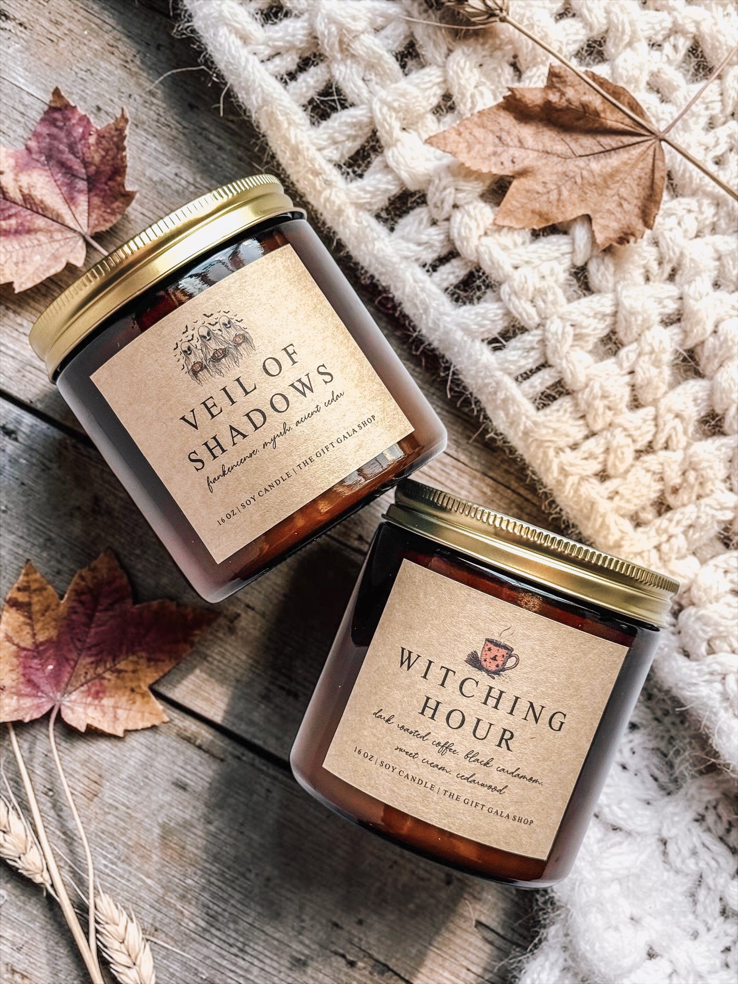 Halloween Candles | 16 oz Amber Soy Candle | Hand Poured Nontoxic Fall Candle | Cozy Spooky Autumn Scents The Gift Gala Shop Candle Co. 