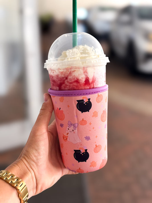 Halloween Iced Coffee Sleeve- Fall Pumpkin Cup Sleeve - Coffee & Pumpkins - Reusable Cold Brew Sleeve The Gift Gala Shop Candle Co.