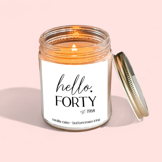 Hello 40 Est 1984 Birthday Candle | 40th Birthday Gift Scented Candle | The Gift Gala Shop Candle Co.