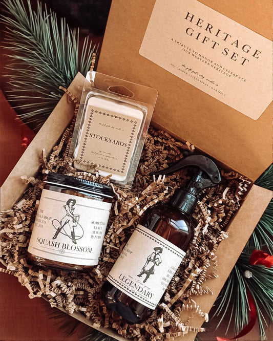 Heritage Gift Box | Western Fragrance Gift Set for Christmas | Nontoxic Candle + Room Spray + Wax Melt The Gift Gala Shop Candle Co.