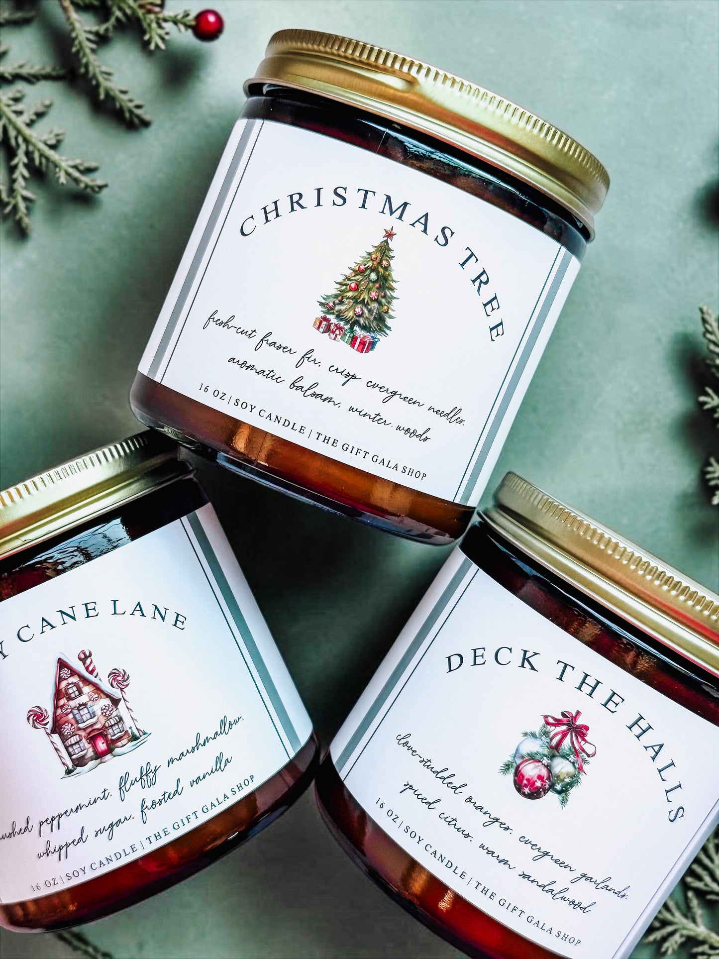 Holiday Amber Jar Candle | 16 oz Hand Poured Soy Candle | Cozy Christmas Home Fragrance| Christmas Candle Gift The Gift Gala Shop Candle Co. 