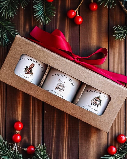 Holiday Candle Gift Box | Farmhouse Christmas Candle Trio | Nontoxic Soy Candles | Rustic Winter Gift Set | Clean-Burn Hand Poured Candles The Gift Gala Shop Candle Co. 