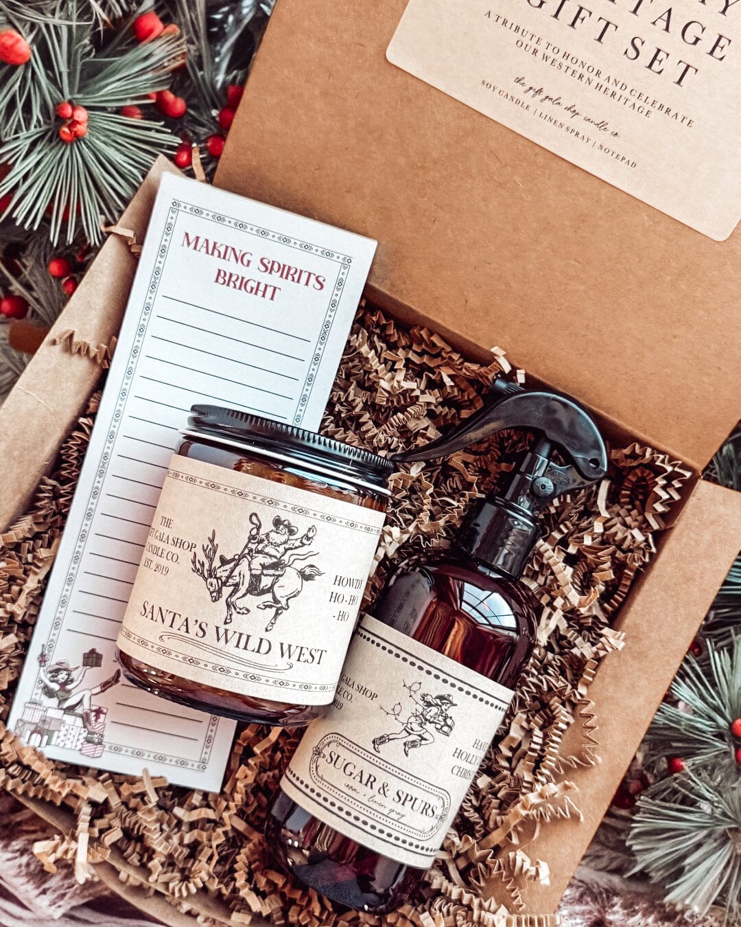 Holiday Heritage Gift Box | Western Christmas Gift Set | Nontoxic Candle + Room Spray + Notepad The Gift Gala Shop Candle Co. 
