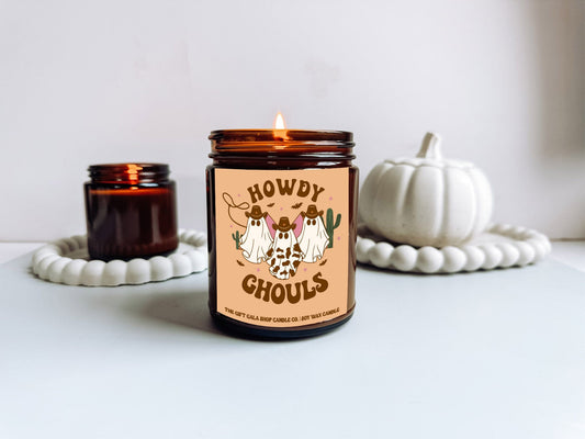 Howdy Ghouls Vintage Halloween Candle | 9 oz Western Halloween Candles by The Gift Gala Shop Candle Co | Halloween Home Decor Soy candle Thegiftgalashop