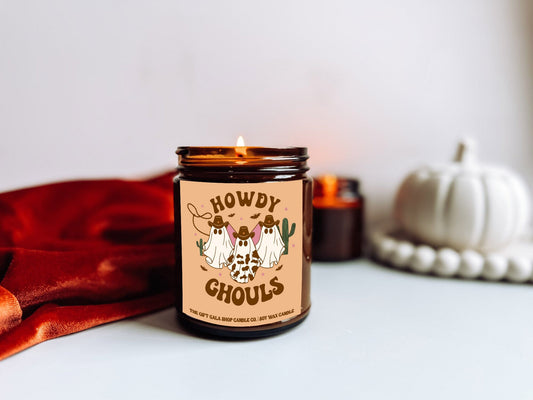 Howdy Ghouls Vintage Halloween Candle | 9 oz Western Halloween Candles by The Gift Gala Shop Candle Co | Halloween Home Decor Soy candle Thegiftgalashop 