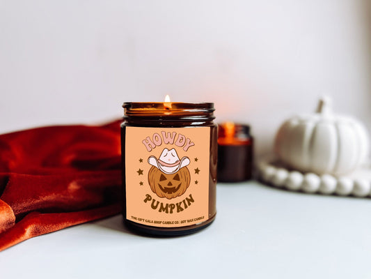 Howdy Pumpkin Halloween Candle | 9 oz Vintage Western Candles by The Gift Gala Shop Candle Co | Halloween Home Decor Soy candle Thegiftgalashop