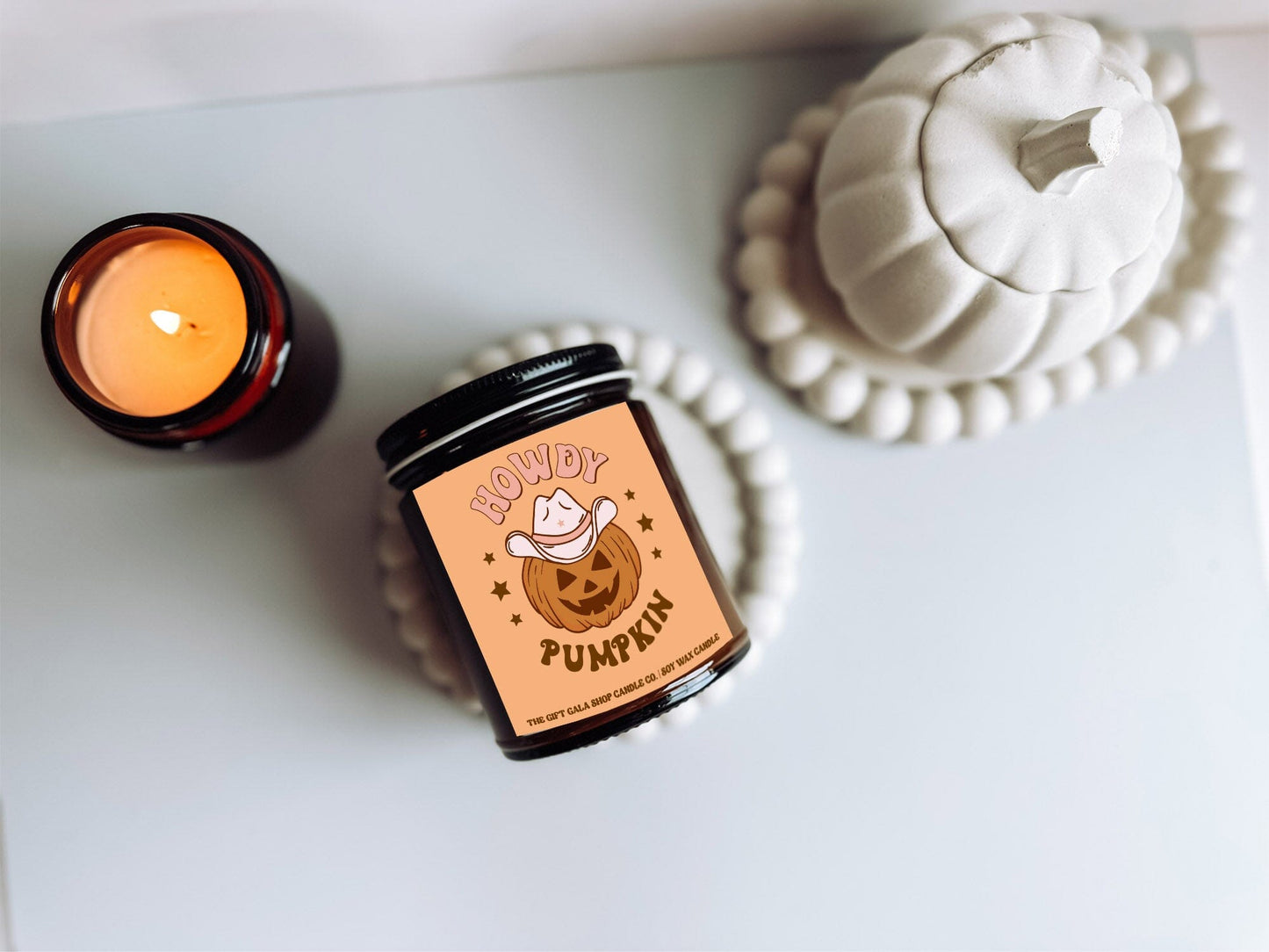 Howdy Pumpkin Halloween Candle | 9 oz Vintage Western Candles by The Gift Gala Shop Candle Co | Halloween Home Decor Soy candle Thegiftgalashop 