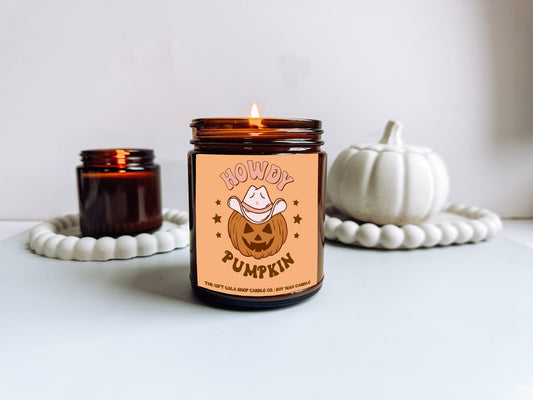 Howdy Pumpkin Halloween Candle | 9 oz Vintage Western Candles by The Gift Gala Shop Candle Co | Halloween Home Decor Soy candle Thegiftgalashop 