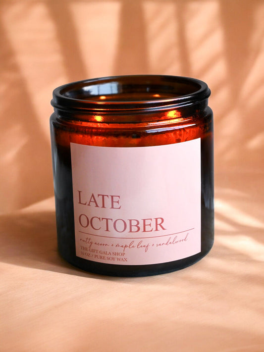 Late October Fall Soy Candle – Maple Leaf, Acorn & Plum | Woven Autumn Collection | 16 oz Soy candle The Gift Gala Shop Candle Co.