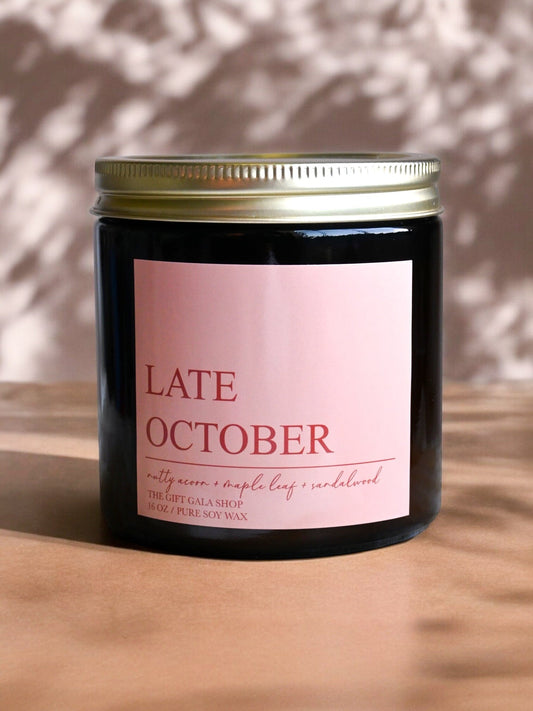 Late October Fall Soy Candle – Maple Leaf, Acorn & Plum | Woven Autumn Collection | 16 oz Soy candle The Gift Gala Shop Candle Co.