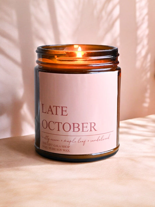 Late October Fall Soy Candle – Maple Leaf, Acorn & Plum | Woven Autumn Collection | 9 oz Soy candle The Gift Gala Shop Candle Co.