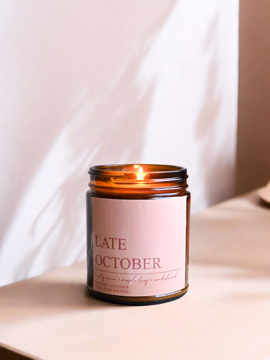 Late October Fall Soy Candle – Maple Leaf, Acorn & Plum | Woven Autumn Collection | 9 oz Soy candle The Gift Gala Shop Candle Co.