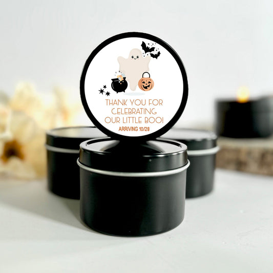 Little Boo Baby Shower Candle Favors | Halloween Baby Shower Favors | Set of 10 Tin Candles by The Gift Gala Shop Candle Co Candle Favors The Gift Gala Shop Candle Co.