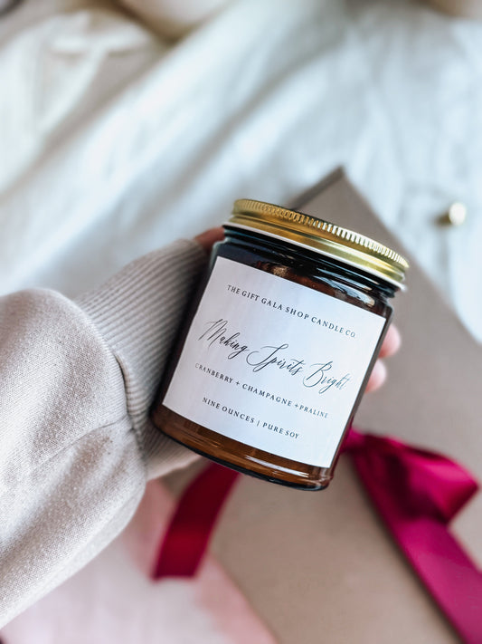 Making Spirits Bright Scented Soy Candle | Cranberry, Champagne & Praline | Non-Toxic Holiday Candle Gift The Gift Gala Shop Candle Co.