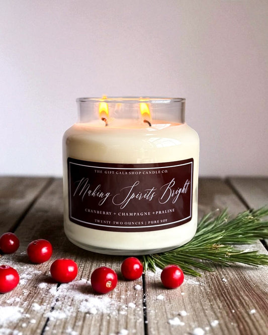 Making Spirits Bright Soy Candle 22 oz | Large Cranberry Champagne Holiday Candle The Gift Gala Shop Candle Co.