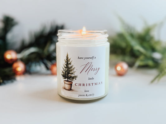 Merry Little Christmas Candle | Handmade Scented Soy Candle | Personalized Candle Gift | Woody Christmas Tree Scent | Christmas Table Decor | Stocking Stuffer Thegiftgalashop 