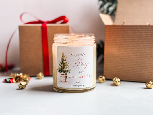Merry Little Christmas Candle | Handmade Scented Soy Candle | Personalized Candle Gift | Woody Christmas Tree Scent | Christmas Table Decor | Stocking Stuffer Thegiftgalashop