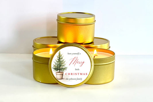 Merry Little Christmas Candles | Set of 10 - 4 oz Holiday Candle Favors | Custom Christmas Candles Candle Favors The Gift Gala Shop Candle Co.