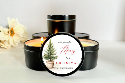 Merry Little Christmas Candles | Set of 10 - 4 oz Holiday Candle Favors | Custom Christmas Candles Candle Favors The Gift Gala Shop Candle Co.