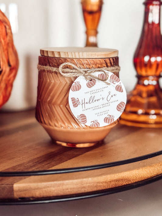 Mocha Geometric Ribbed Candle with Bamboo Lid | Soy Candle | Cozy Autumn & Halloween Home Decor | Non-Toxic The Gift Gala Shop Candle Co.