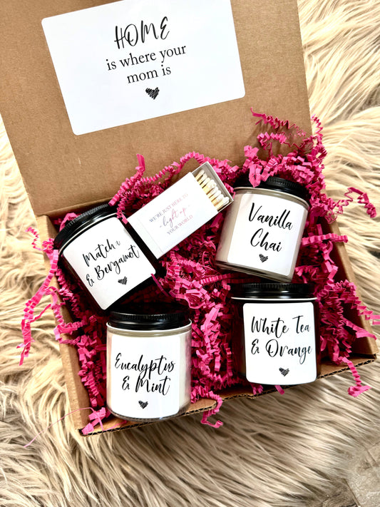 Mothers Day Soy Candle Gift Set | Home Is Where Your Mom Is | 4 oz Candle Sample Gift Box Thegiftgalashop 