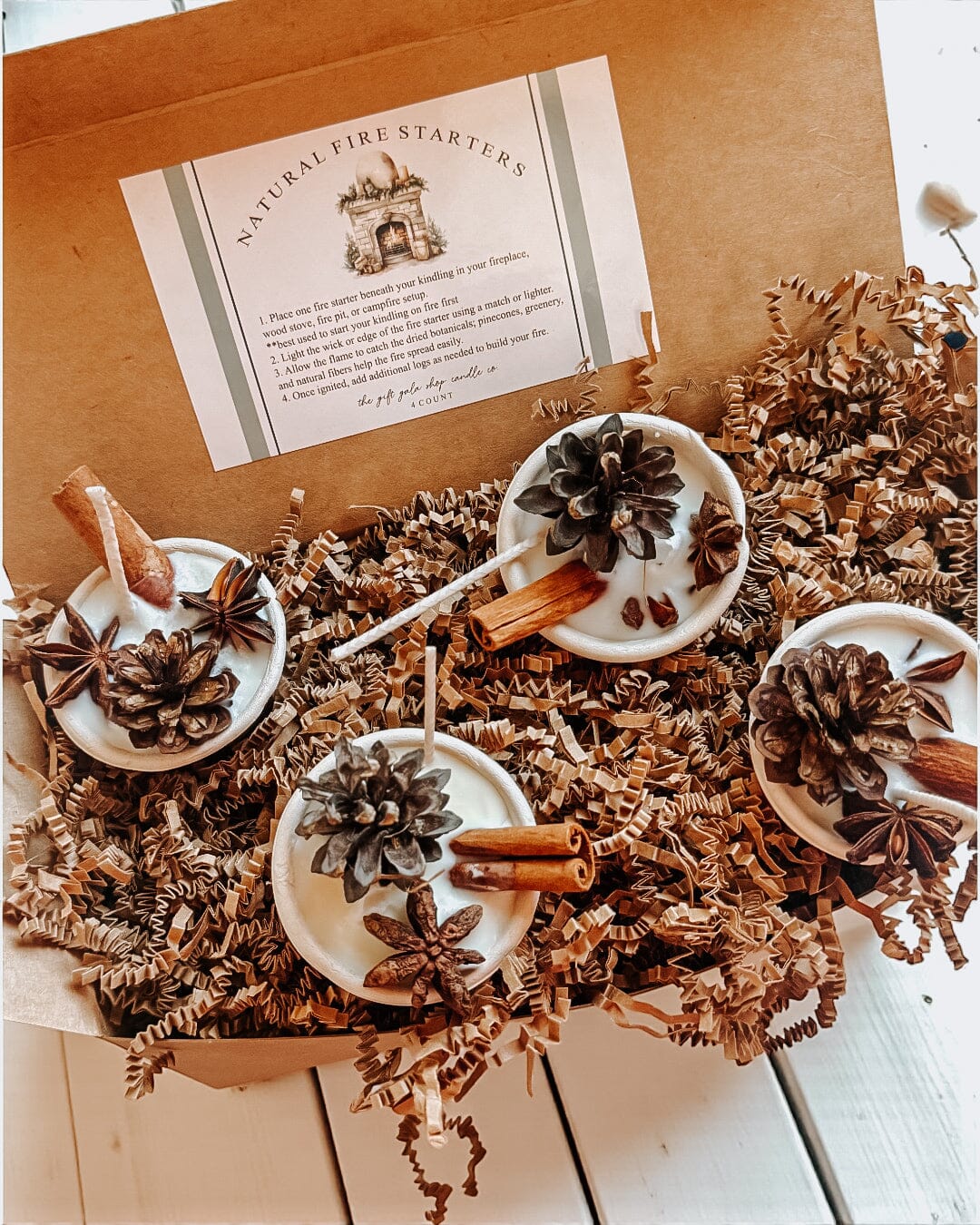 Natural Firestarters for Fireplace or Campfire | Set of 4 Eco Friendly Soy Wax Fire Starters | Winter Holiday Scented The Gift Gala Shop Candle Co. 