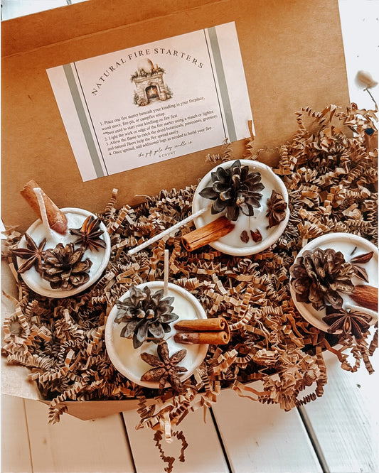 Natural Firestarters for Fireplace or Campfire | Set of 4 Eco Friendly Soy Wax Fire Starters | Winter Holiday Scented The Gift Gala Shop Candle Co. 
