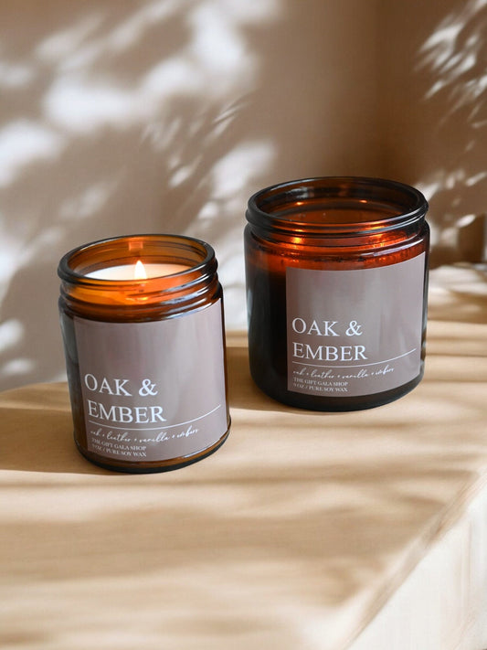 Oak and Ember Fall Candle – White Oak, Vanilla & Whiskey | Woven Autumn Collection | 16 oz Soy Candle Soy candle The Gift Gala Shop Candle Co.