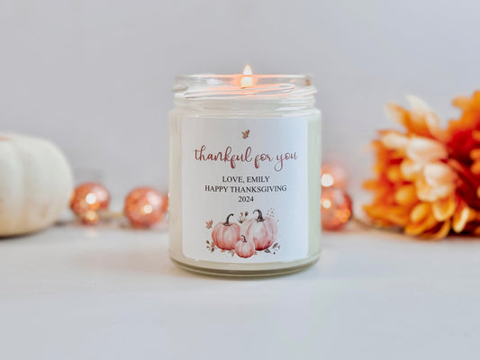 Pink Friendsgiving Soy Candle | Thankful For You | Fall Hostess Gift | Thanksgiving Gift | Fall Candle | Scented Candle | Cute Fall Decor Thegiftgalashop