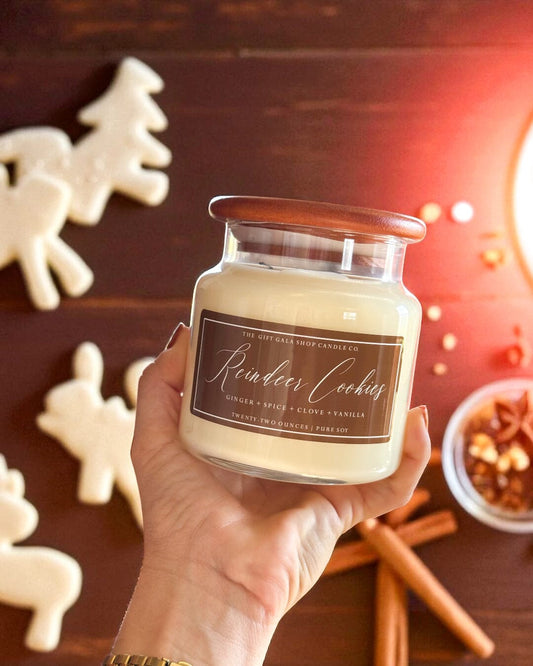 Reindeer Cookies Soy Candle 22 oz | Holiday Baking Candle in Apothecary Jar with Wood Lid The Gift Gala Shop Candle Co.