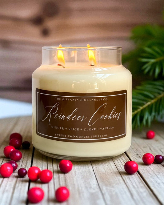 Reindeer Cookies Soy Candle 22 oz | Holiday Baking Candle in Apothecary Jar with Wood Lid The Gift Gala Shop Candle Co.