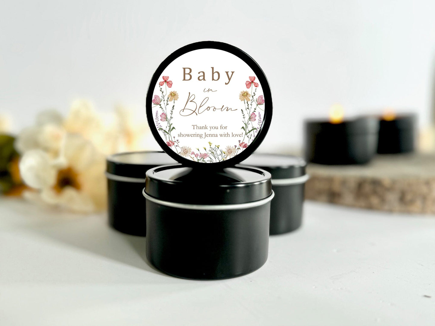 Set of 10 Wildflower Baby Shower Candle Favors | Baby In Bloom Shower Baby Shower Decor Candle Favors The Gift Gala Shop Candle Co. 