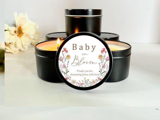 Set of 10 Wildflower Baby Shower Candle Favors | Baby In Bloom Shower Baby Shower Decor Candle Favors The Gift Gala Shop Candle Co.