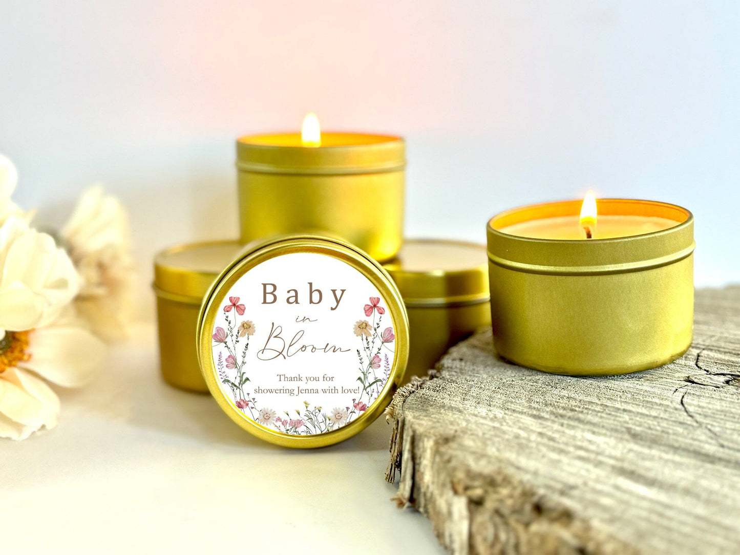 Set of 10 Wildflower Baby Shower Candle Favors | Baby In Bloom Shower Baby Shower Decor Candle Favors The Gift Gala Shop Candle Co. 