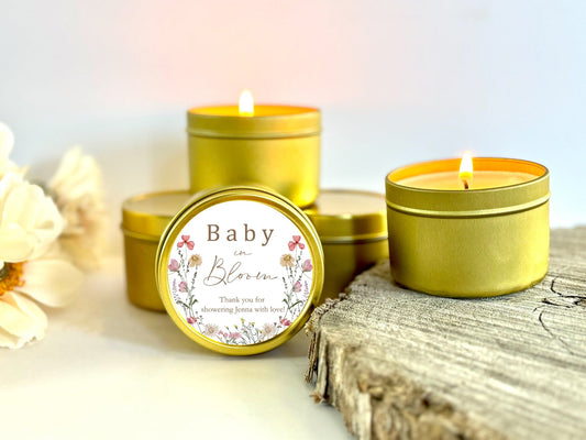 Set of 10 Wildflower Baby Shower Candle Favors | Baby In Bloom Shower Baby Shower Decor Candle Favors The Gift Gala Shop Candle Co.