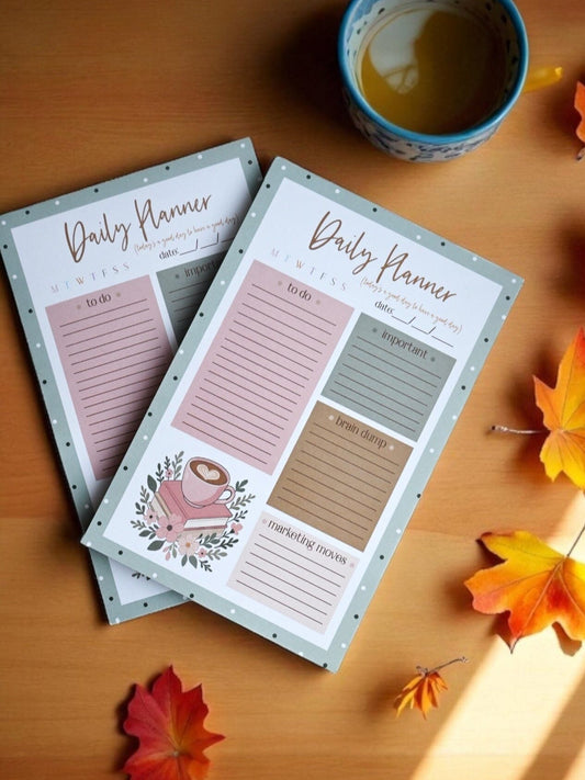 Small Business Daily Planner Notepad 8" x 5.5" - Cute Stationery - Coffee Theme Notepad The Gift Gala Shop Candle Co.
