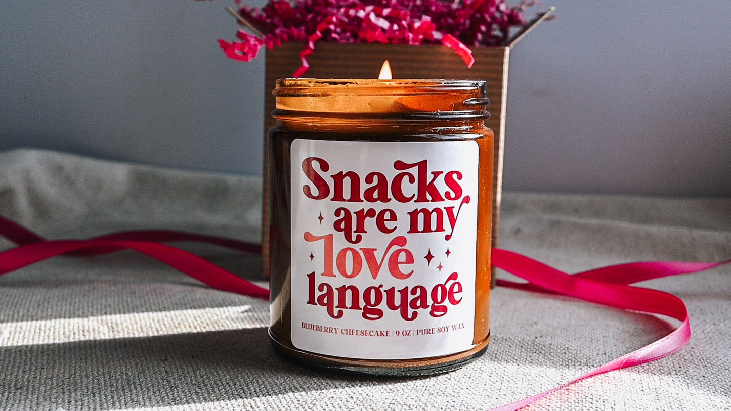 Snacks are My Love Language Candle | 8 oz Blueberry Cheesecake Soy Candle | Cute Valentines Day Decor | Handmade Scented Candle The Gift Gala Shop Candle Co. 